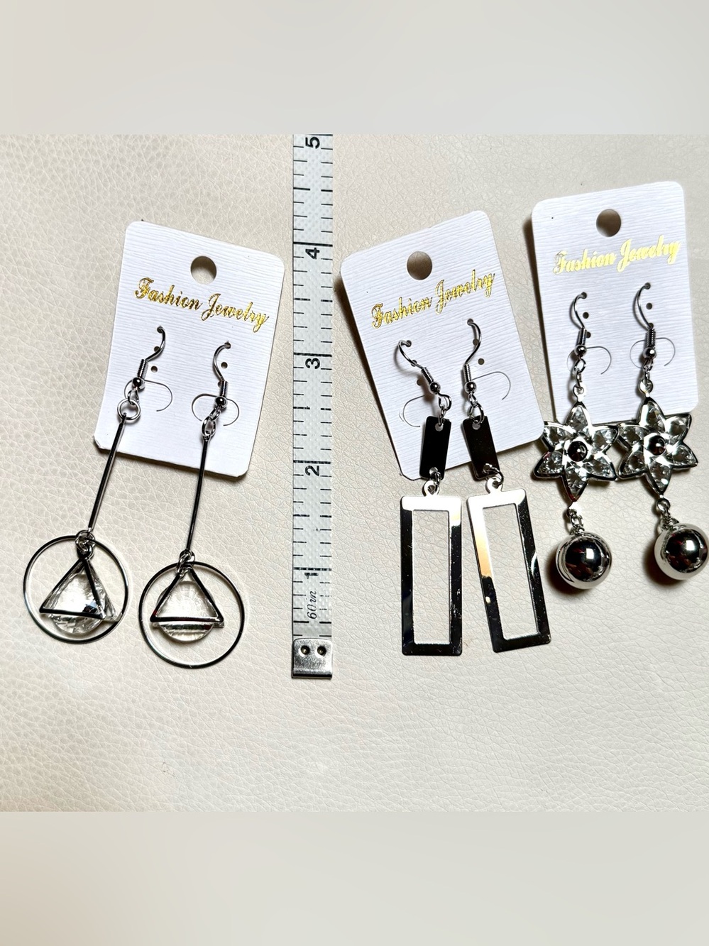 Set of 3 Pairs of Silver-tone Earrings with Clear Crystal Accents